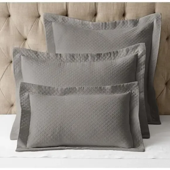 New Restoration Hardware Matelassé Diamond Standard Pillow Sham 20"x26" Grey - Picture 3 of 8